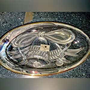 Mikasa Studio Nova Oval Glass Dish Gold Gilt Rim Bells And Ribbons